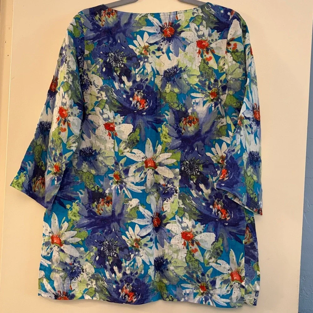 3 for‎ $25! Tommy Bahama Women’s Linen 3/4 Sleeve Floral Tunic Top, small - Picture 6 of 6